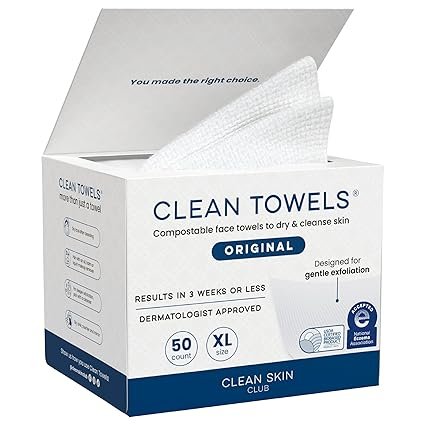 Clean Skin Club Clean Towels XL®, 100% USDA Biobased Face Towel, Disposable Face Towelette, Eczema A