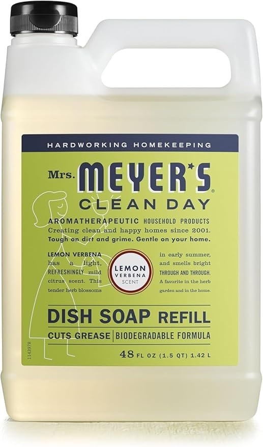 MRS. MEYER'S CLEAN DAY Liquid Dish Soap Refill, Biodegradable Formula, Lemon Verbena (48 Fl Oz (Pack