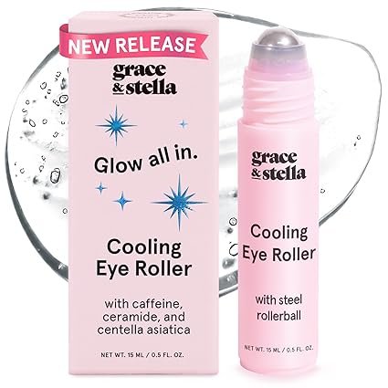 grace & stella Under Eye Brightener with Cooling Metal Rollerball - Ceramide & Caffeine Eye Cream fo